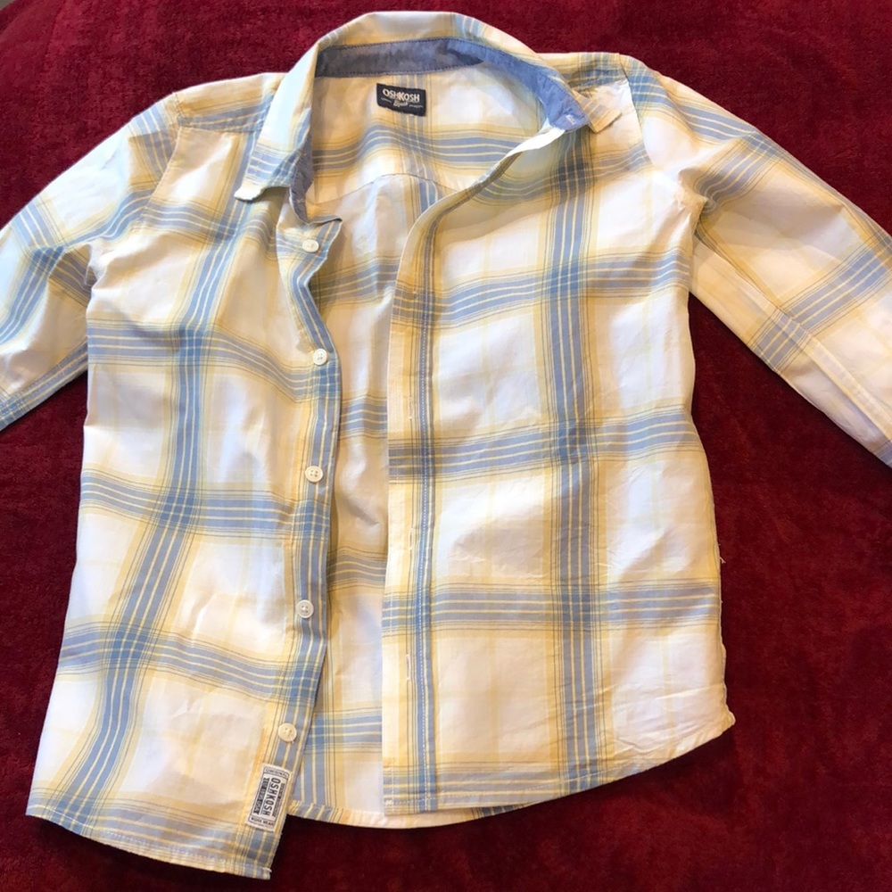 Osh Kosh B’Gosh Boy’s plaid (blue, white and yellow) button down shirt, Size 12A